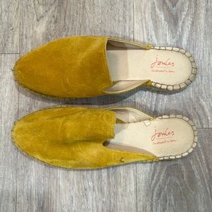 Joules mustard yellow suede Espadrille Slip-On mule handcrafted in Spain